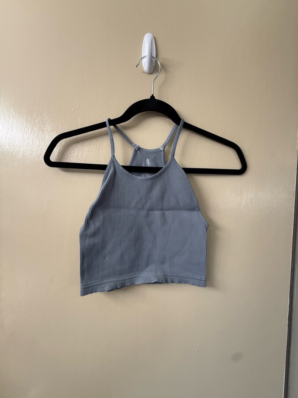 Ribbed Halter Crop Tank Top - Blue